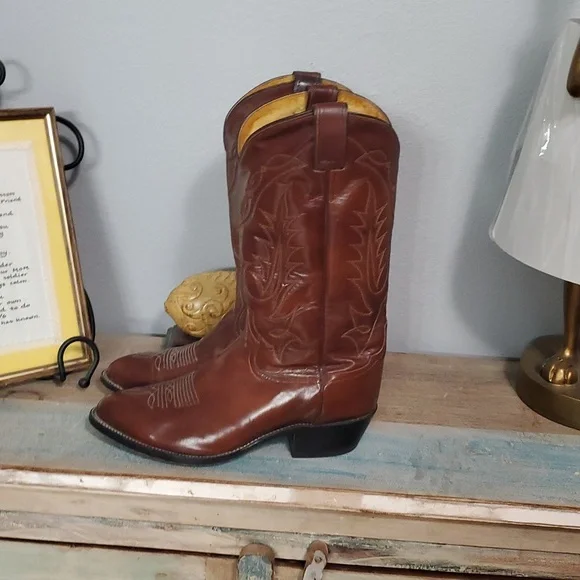 Tony Lama leather pull on vintage boots dark brown sz 9.5 EE leather sole - Picture 6 of 9